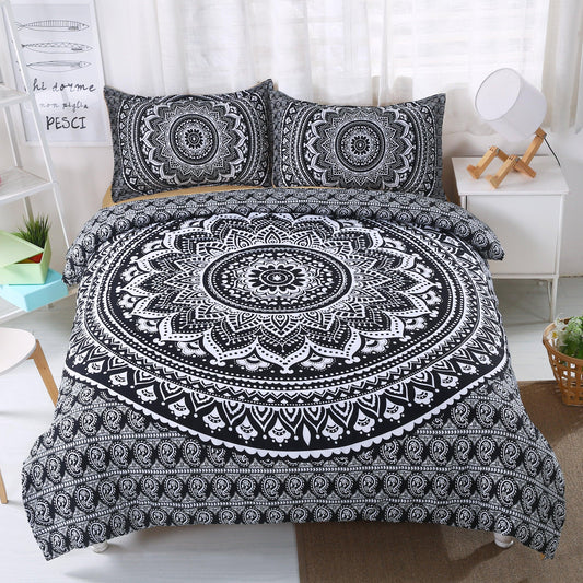 3D Bohemian Mandalas Black Flower Bedding Set Quilt Cover Quilt Duvet Cover ,Pillowcases Personalized Bedding,Queen,King ,Full, Double 3 Pcs
