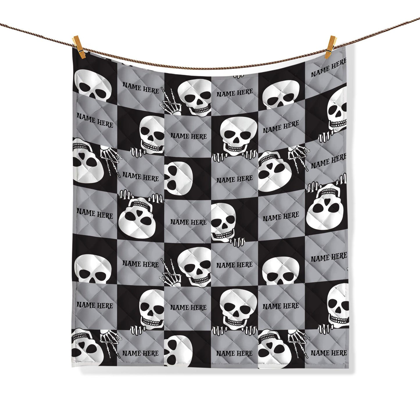 Personalized Skeleton Quilt Set, Funny Skeleton Quilt Blanket & Pillowcase, Custom Name Quilt Bedding Set, Bedspread, Halloween Gothic Gift