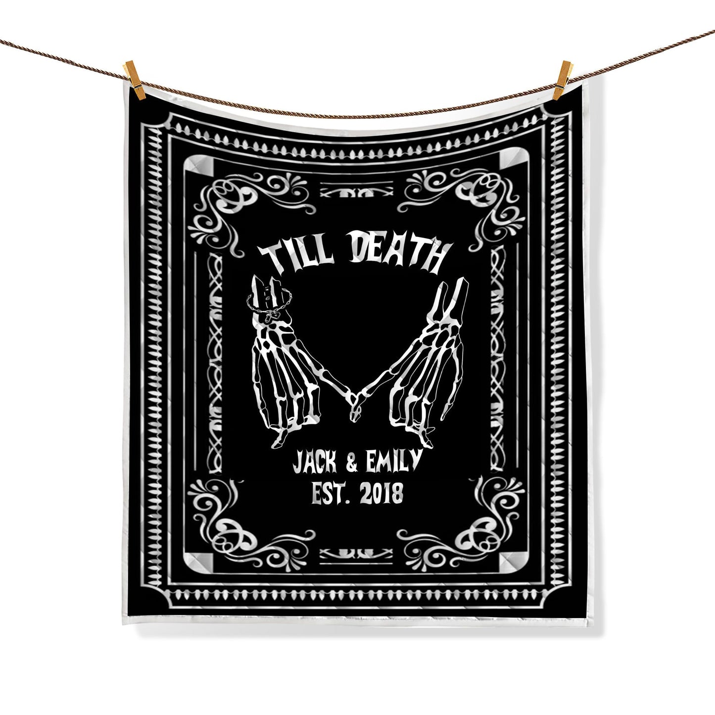 Personalized Skeleton Couple Quilt Set, Halloween Wedding Quilt Blanket & Pillowcase, Custom Name Quilt Bedding Set, Halloween Gothic Gift