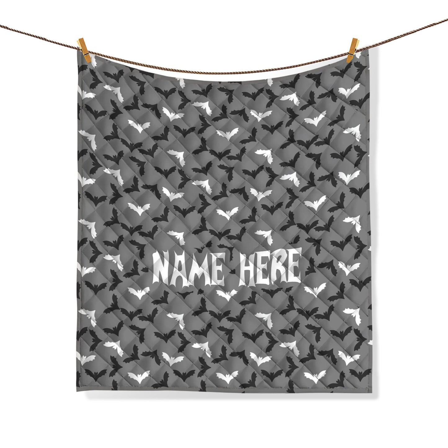 Personalized Bat Quilt Set, Bat Quilt Blanket & Pillowcase, Custom Name Quilt Bedding Set, Bat Bedspread, Gothic Gift, Halloween Gifts