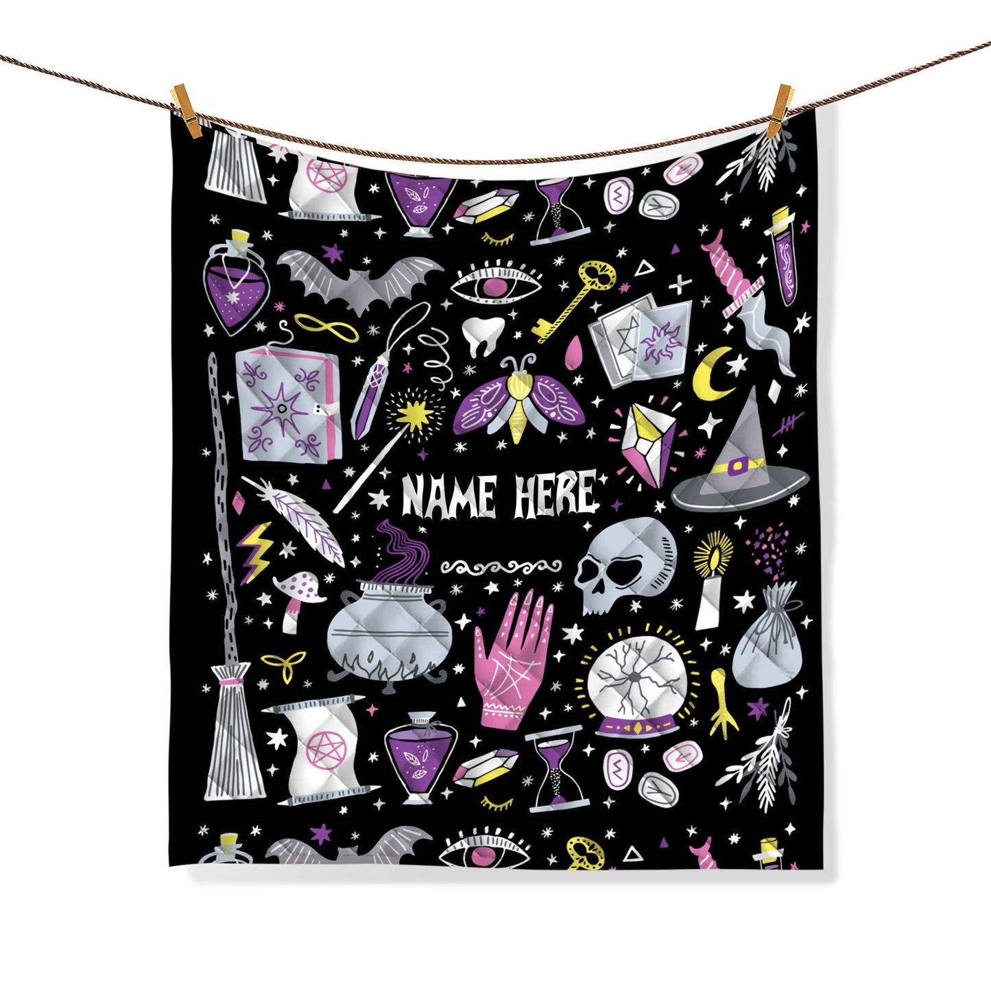 Personalized Witch Quilt Set, Witch Things Quilt Blanket & Pillowcase, Custom Name Quilt Bedding Set, Bedspread, Witchy Gift, Halloween Gift