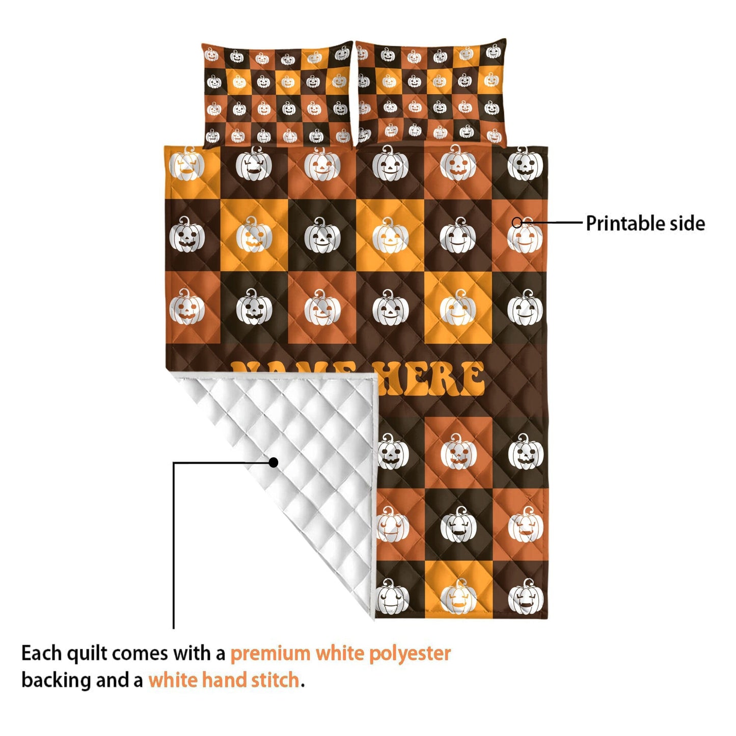 Personalized Pumpkin Quilt Set, Halloween Pumpkin Quilt Blanket & Pillowcase, Custom Name Quilt Bedding Set, Halloween Gift, Gothic Gifts