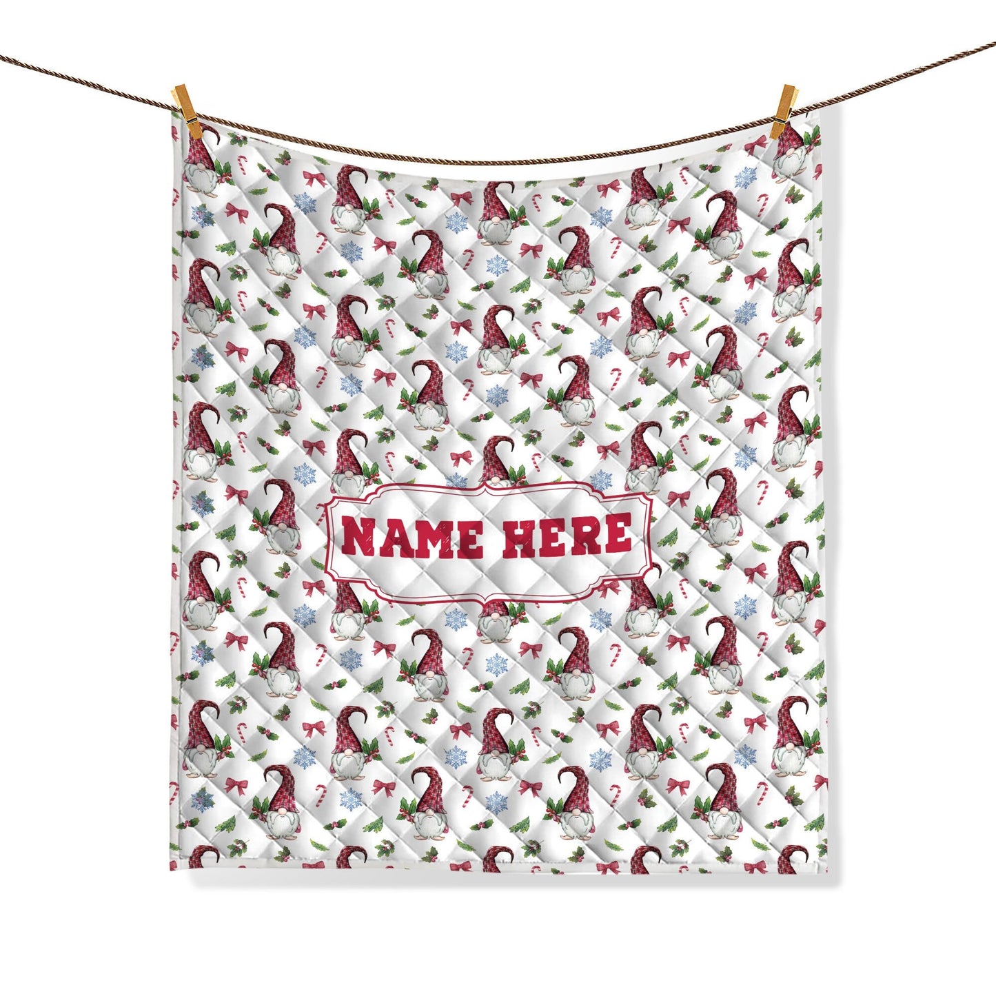 Personalized Christmas Gnome Quilt Set, Xmas Gnomes Pattern Quilt Blanket & Pillowcases, Custom Name Quilt Bedding Set, Christmas Gift