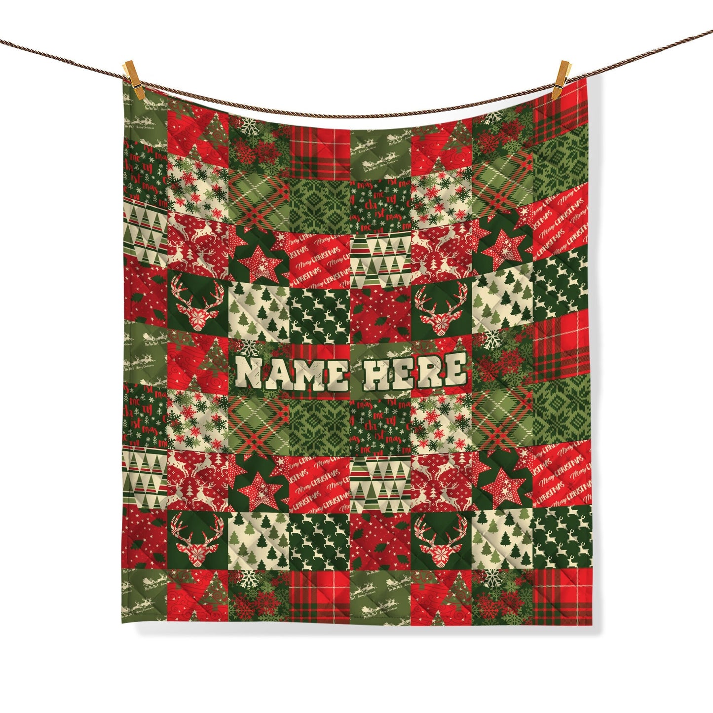 Personalized Christmas Quilt Set, Xmas Holiday Patchwork Pattern Quilt Blanket & Pillowcases, Custom Name Quilt Bedding Set, Christmas Gift