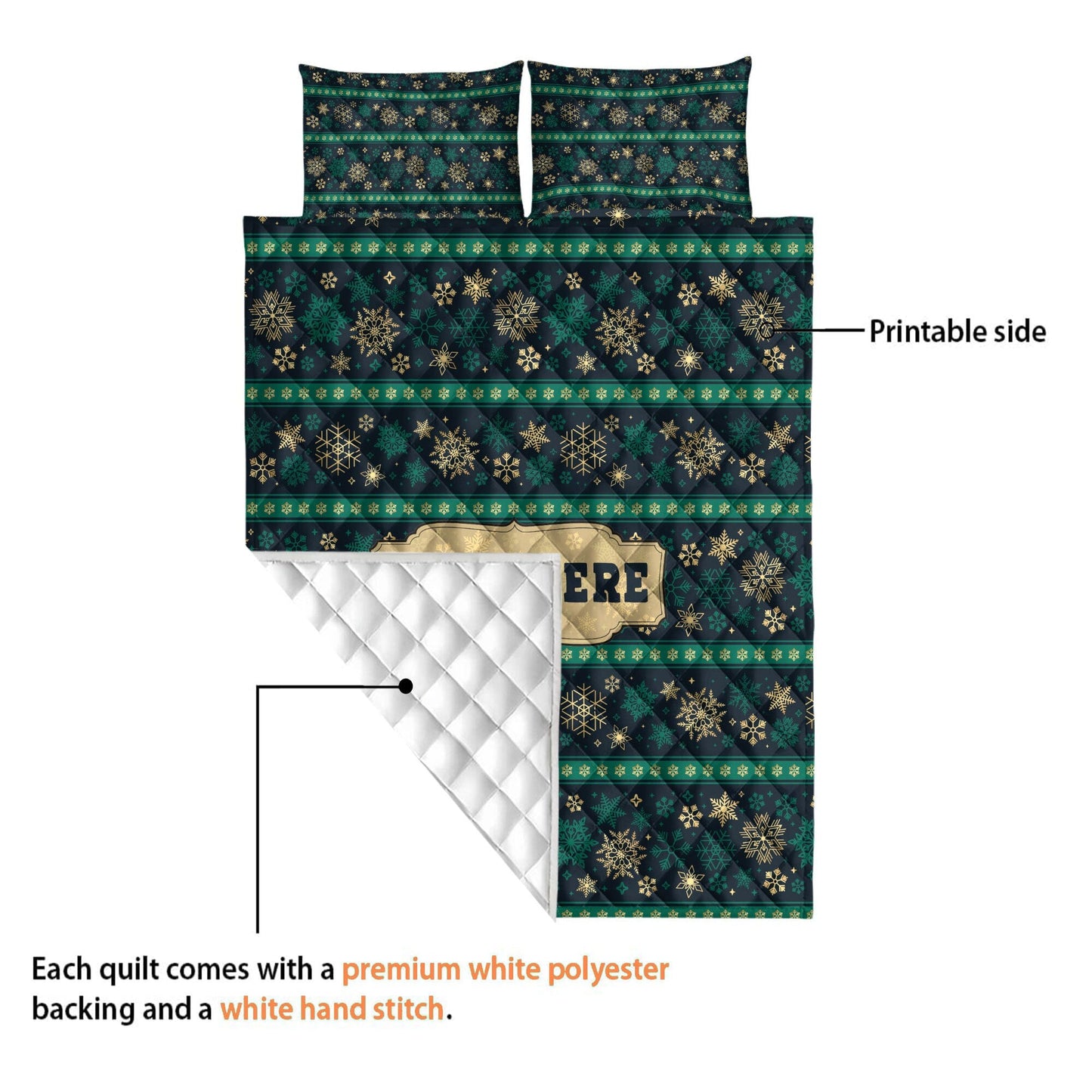Personalized Christmas Quilt Set, Xmas Winter Snowflake Pattern Quilt Blanket & Pillowcases, Custom Name Quilt Bedding Set, Christmas Gift