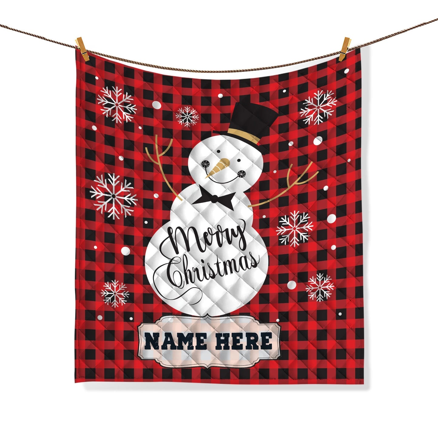 Personalized Christmas Quilt Set, Xmas Winter Snowman Quilt Blanket & Pillowcases, Custom Name Quilt Bedding Set, Bedspread, Christmas Gift