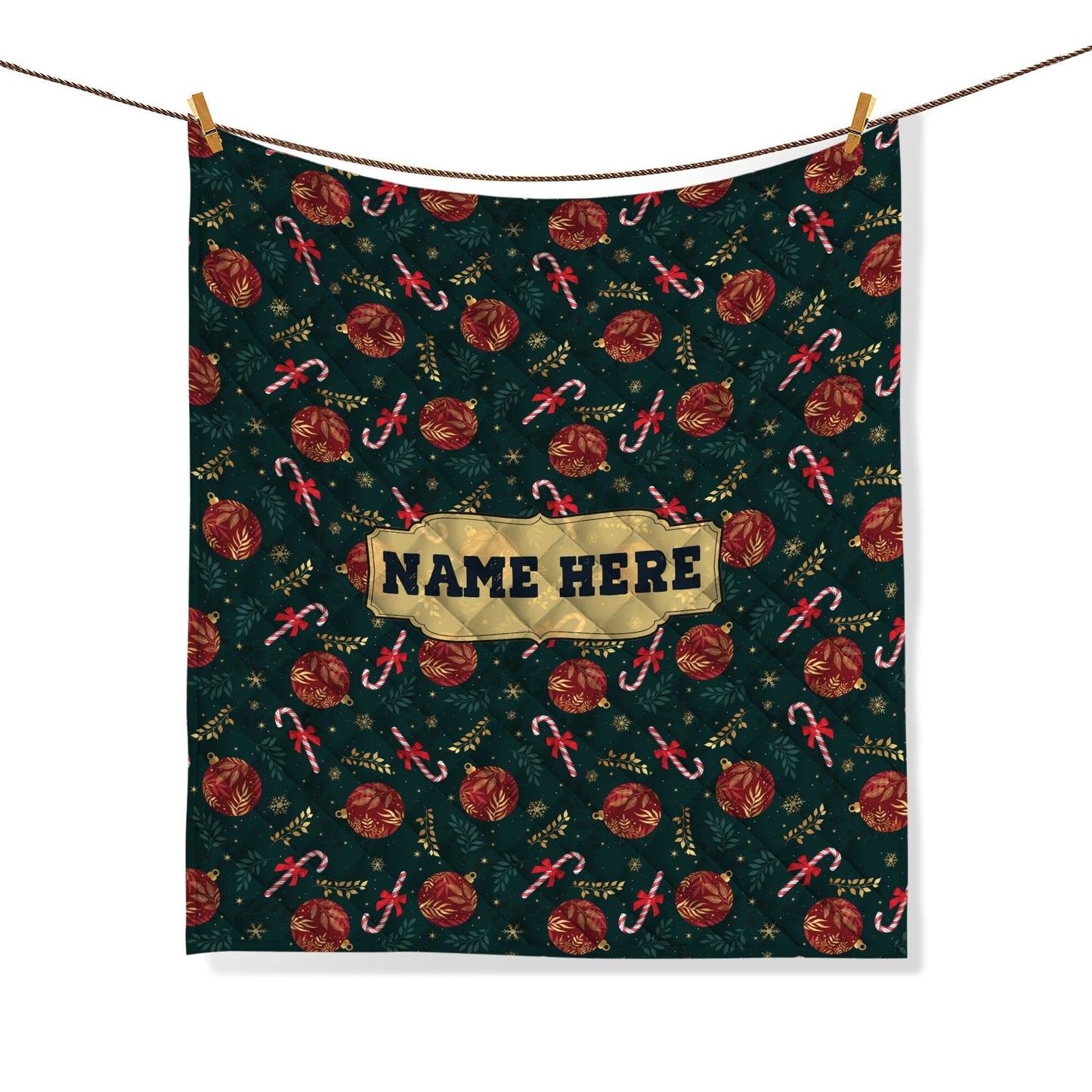 Personalized Christmas Quilt Set, Xmas Candy Cane Quilt Blanket & Pillowcases, Custom Name Quilt Bedding Set, Bedspread, Christmas Gift