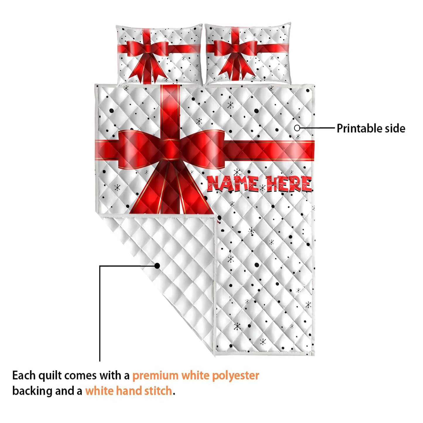 Personalized Christmas Quilt Set, Xmas Holiday Pattern Quilt Blanket & Pillowcases, Custom Name Quilt Bedding Set, Bedspread, Christmas Gift