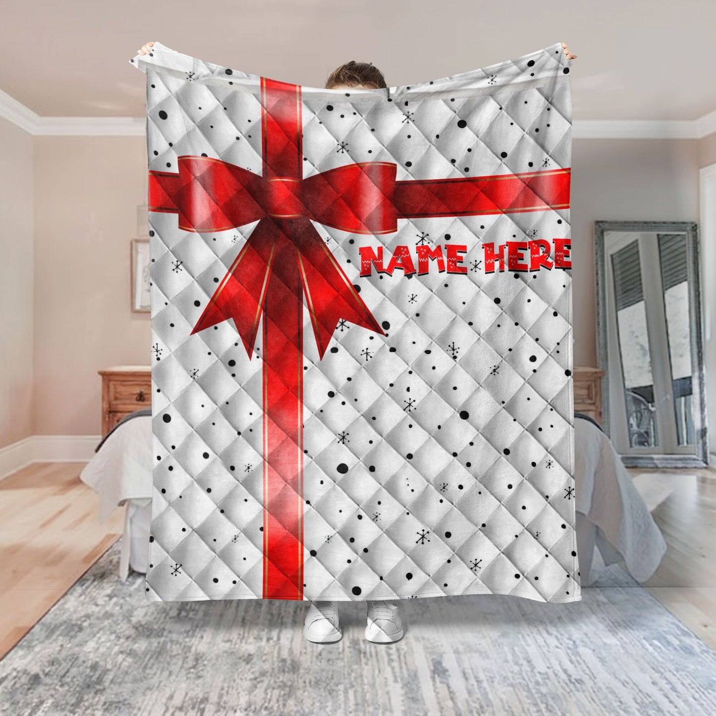 Personalized Christmas Quilt Set, Xmas Holiday Pattern Quilt Blanket & Pillowcases, Custom Name Quilt Bedding Set, Bedspread, Christmas Gift
