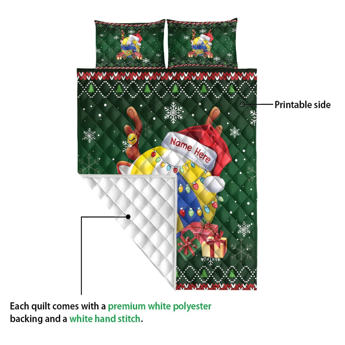 Personalized Volleyball Quilt Set, Christmas Volleyball Quilt Blanket & Pillowcase, Custom Quilt Bedding Set, Chrismas Gift for Daughter