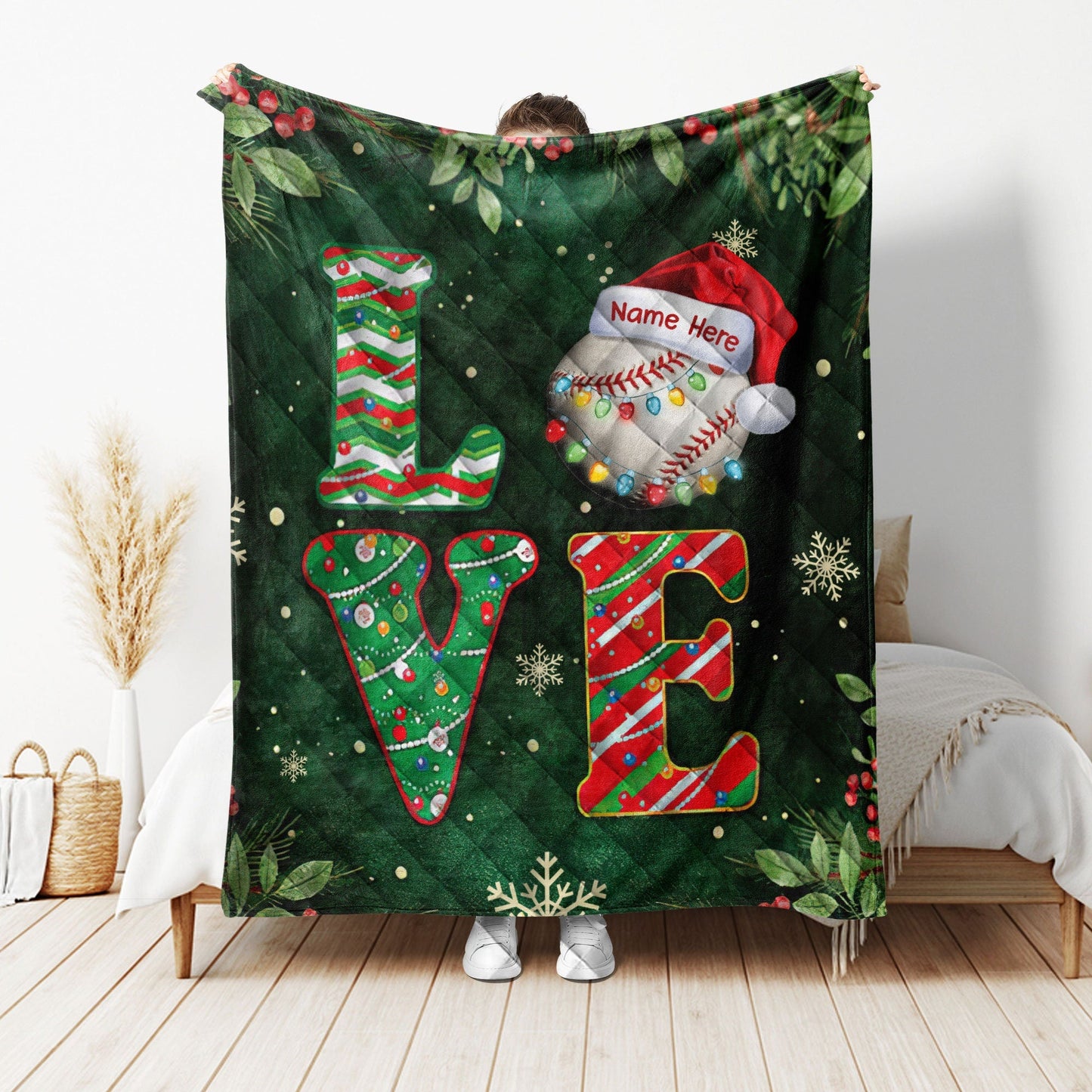 Personalized Baseball Quilt Set, Christmas Baseball Quilt Blanket & Pillowcases, Custom Name Quilt Bedding Set, Christmas Gift for Son, Kid