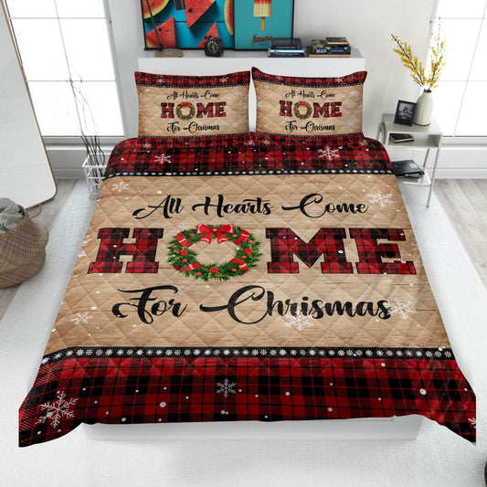 Christmas Quilt Set, All Hearts Come Home For Christmas Quilt Blanket & Pillowcases, Red Truck Quilt Bedding Set, Bedspread, Christmas Gift