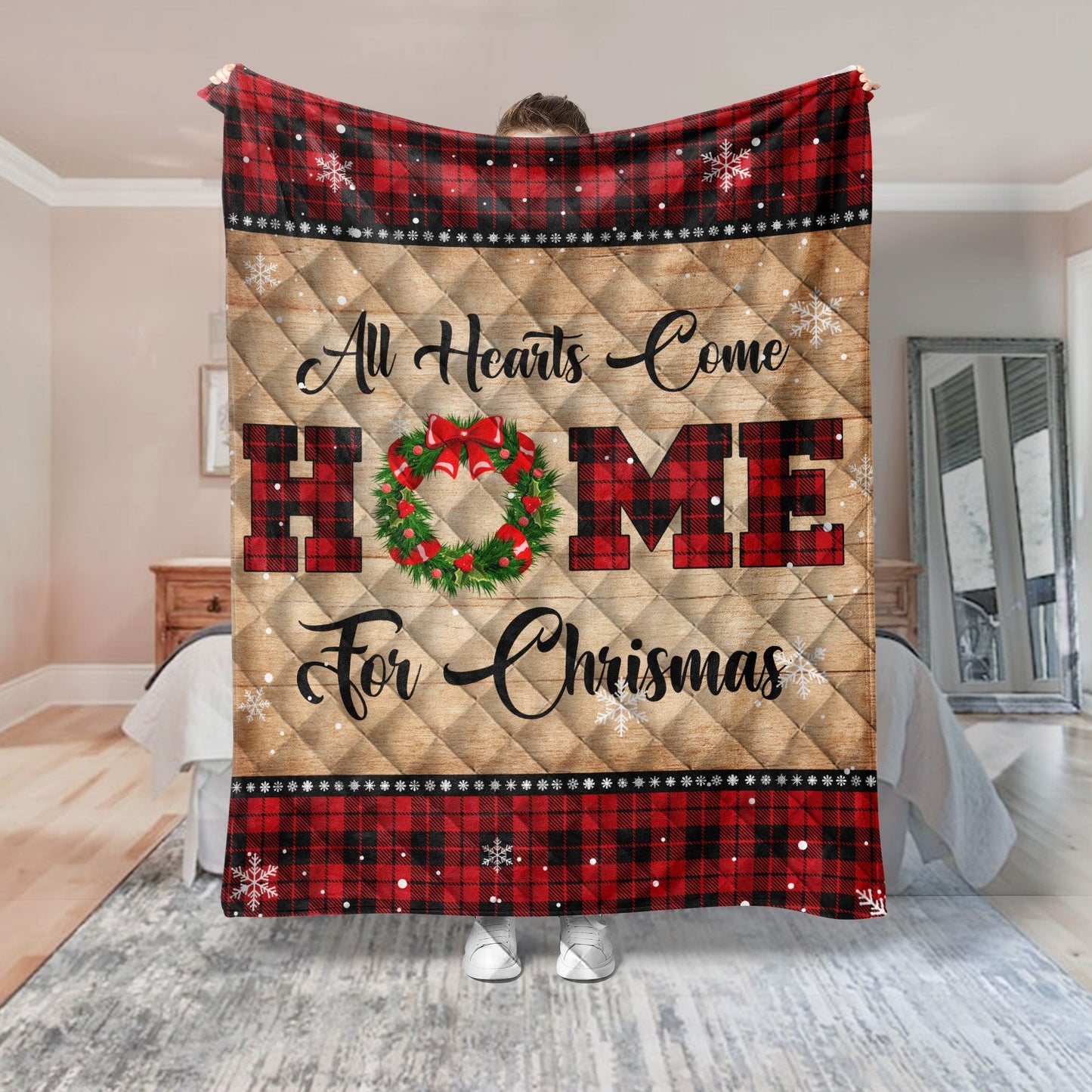 Christmas Quilt Set, All Hearts Come Home For Christmas Quilt Blanket & Pillowcases, Red Truck Quilt Bedding Set, Bedspread, Christmas Gift