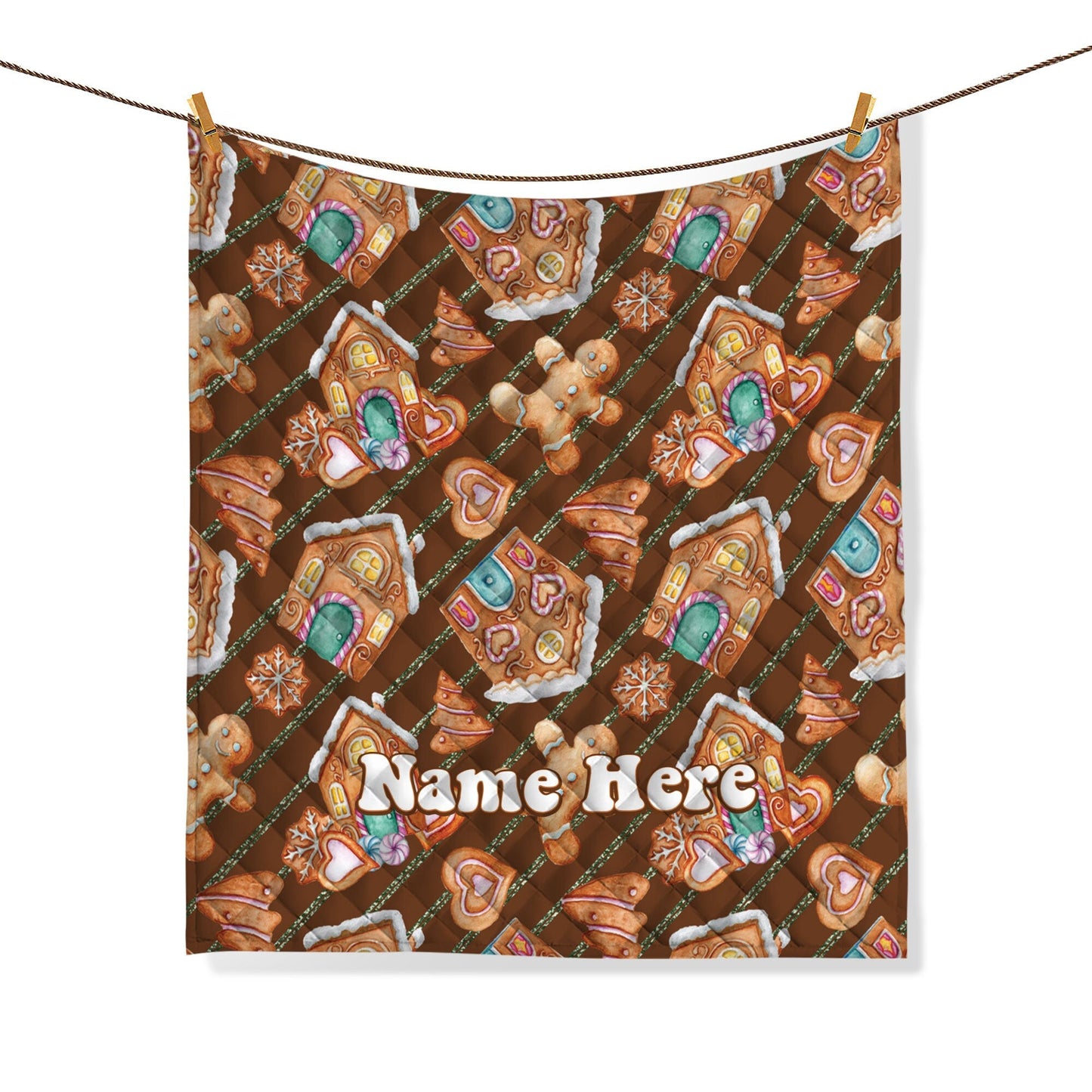 Personalized Christmas Quilt Set, Xmas Gingerbread Quilt Blanket & Pillowcases, Custom Name Quilt Bedding Set, Bedspread, Christmas Gift