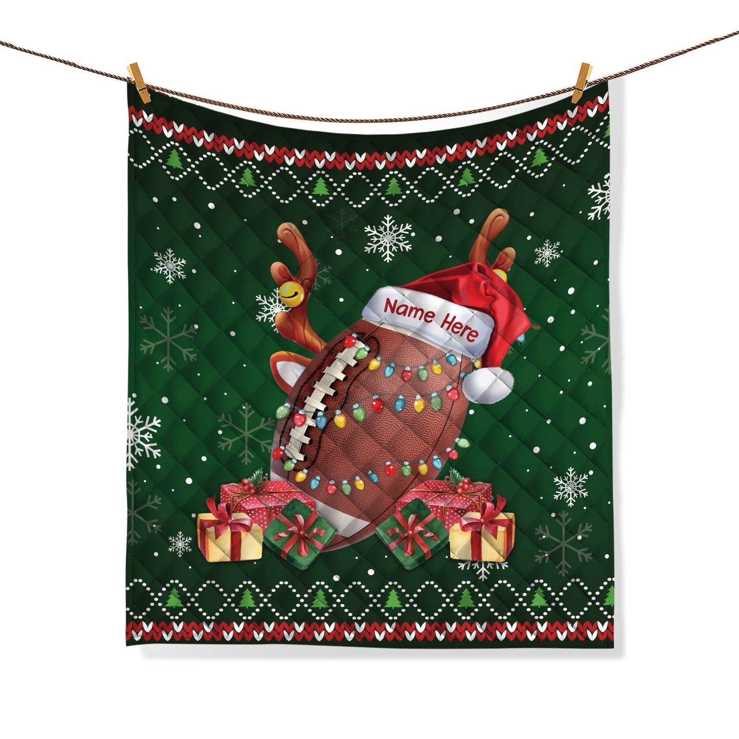 Personalized Football Quilt Set, Christmas Football Quilt Blanket & Pillowcases, Custom Name Quilt Bedding Set, Christmas Gift for Son, Kid