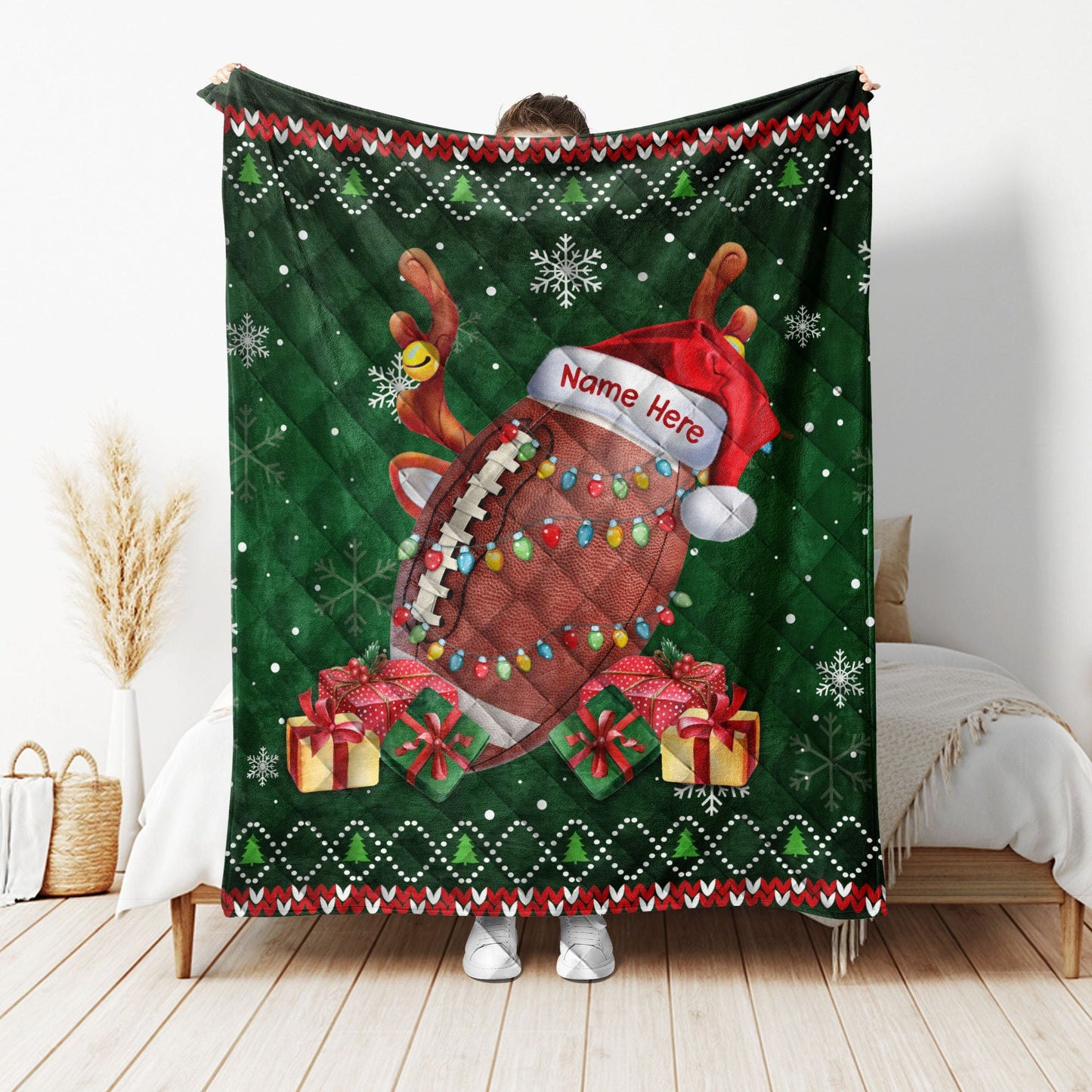 Personalized Football Quilt Set, Christmas Football Quilt Blanket & Pillowcases, Custom Name Quilt Bedding Set, Christmas Gift for Son, Kid