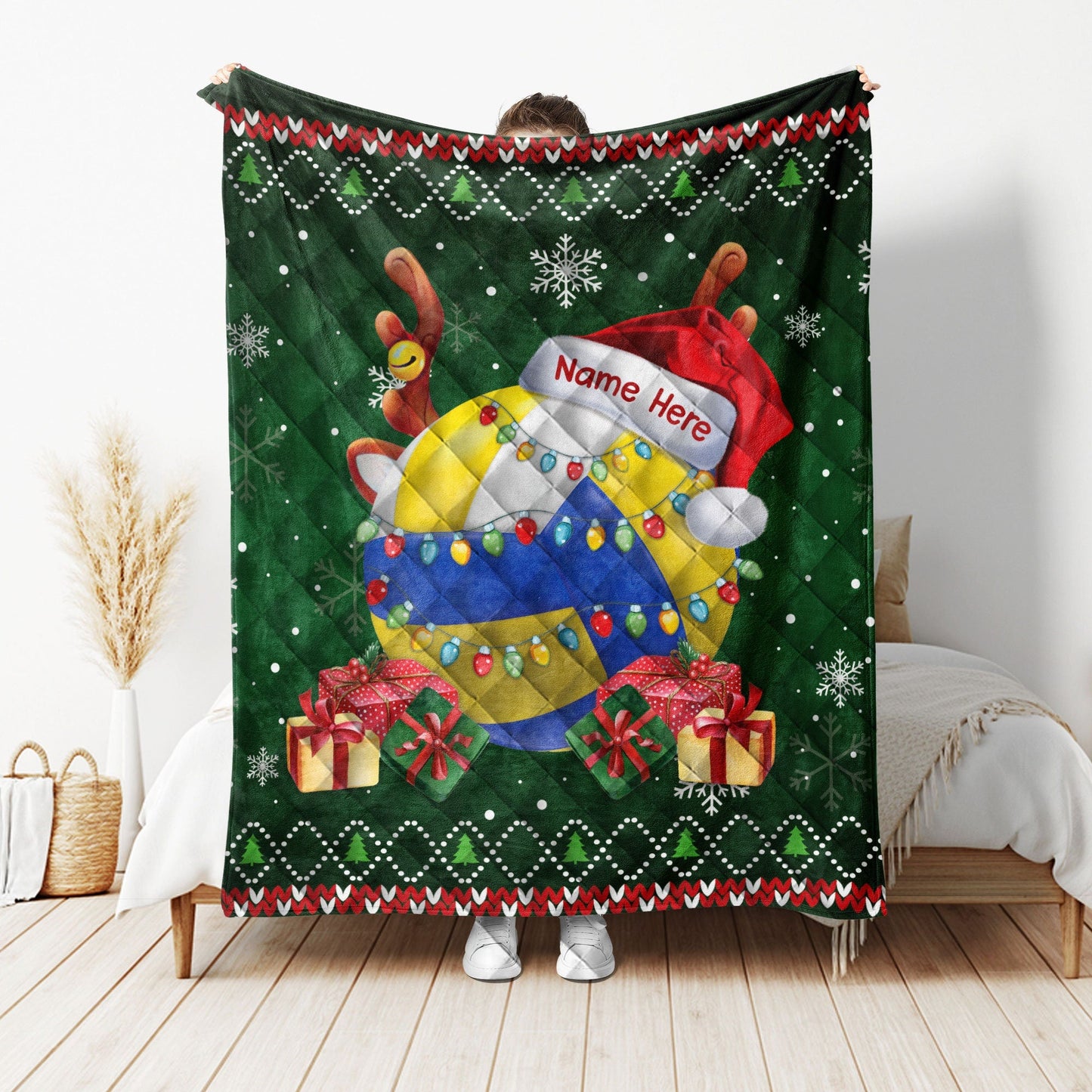 Personalized Volleyball Quilt Set, Christmas Volleyball Quilt Blanket & Pillowcase, Custom Quilt Bedding Set, Chrismas Gift for Daughter
