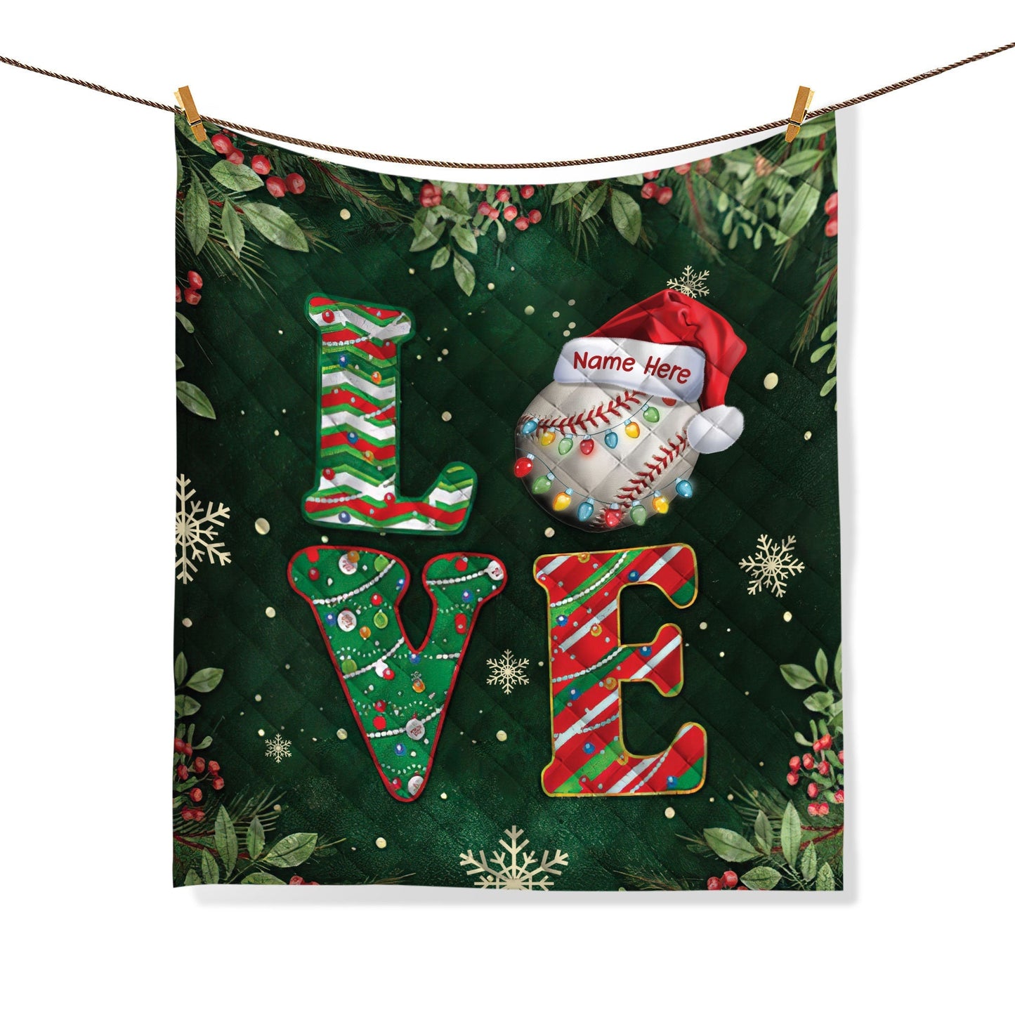 Personalized Baseball Quilt Set, Christmas Baseball Quilt Blanket & Pillowcases, Custom Name Quilt Bedding Set, Christmas Gift for Son, Kid