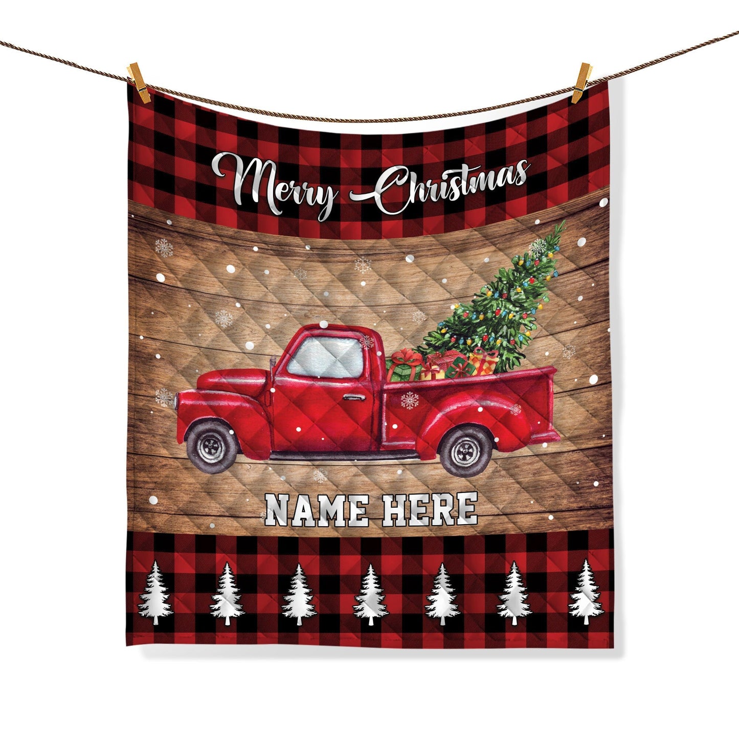 Personalized Christmas Quilt Set, Red Truck Quilt Blanket & Pillowcases, Custom Name Quilt Bedding Set, Xmas Bedspread, Christmas Gift