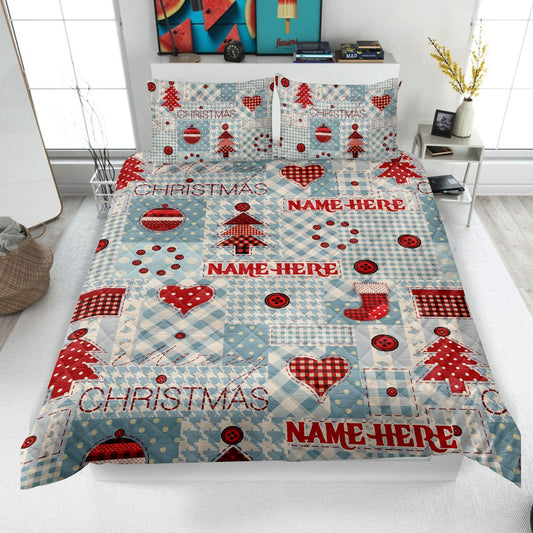 Personalized Christmas Quilt Set, Xmas Pine Tree Holiday Pattern Quilt Blanket & Pillowcases, Custom Name Quilt Bedding Set, Christmas Gift