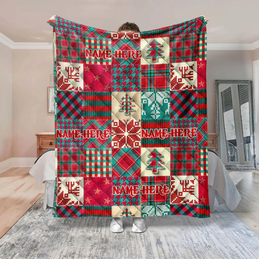 Personalized Christmas Red Buffalo Plaid Pattern 3-Piece Quilt Bedding Set With Pillowcases