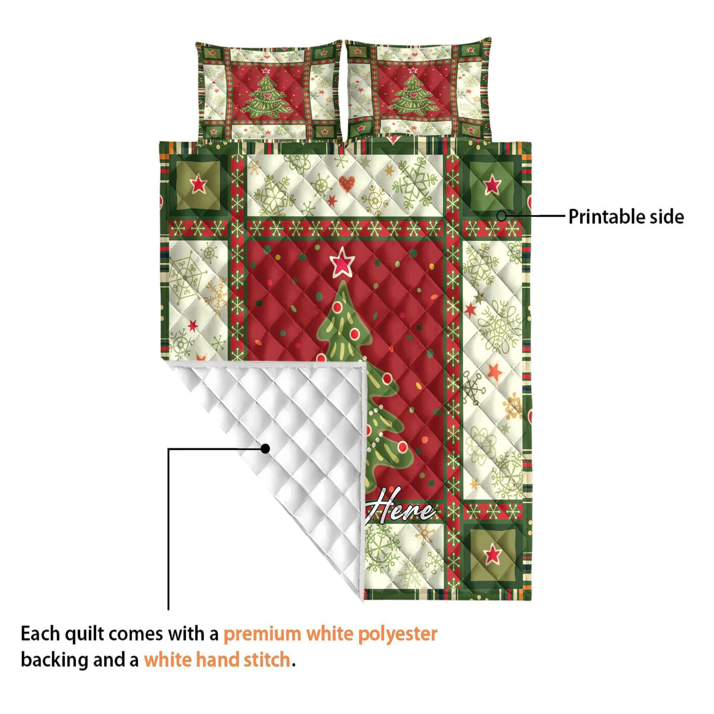 Personalized Christmas Patchwork Quilt Set, Xmas Tree Quilt Blanket & Pillowcases, Custom Name Quilt Bedding Set, Bedspread, Christmas Gift