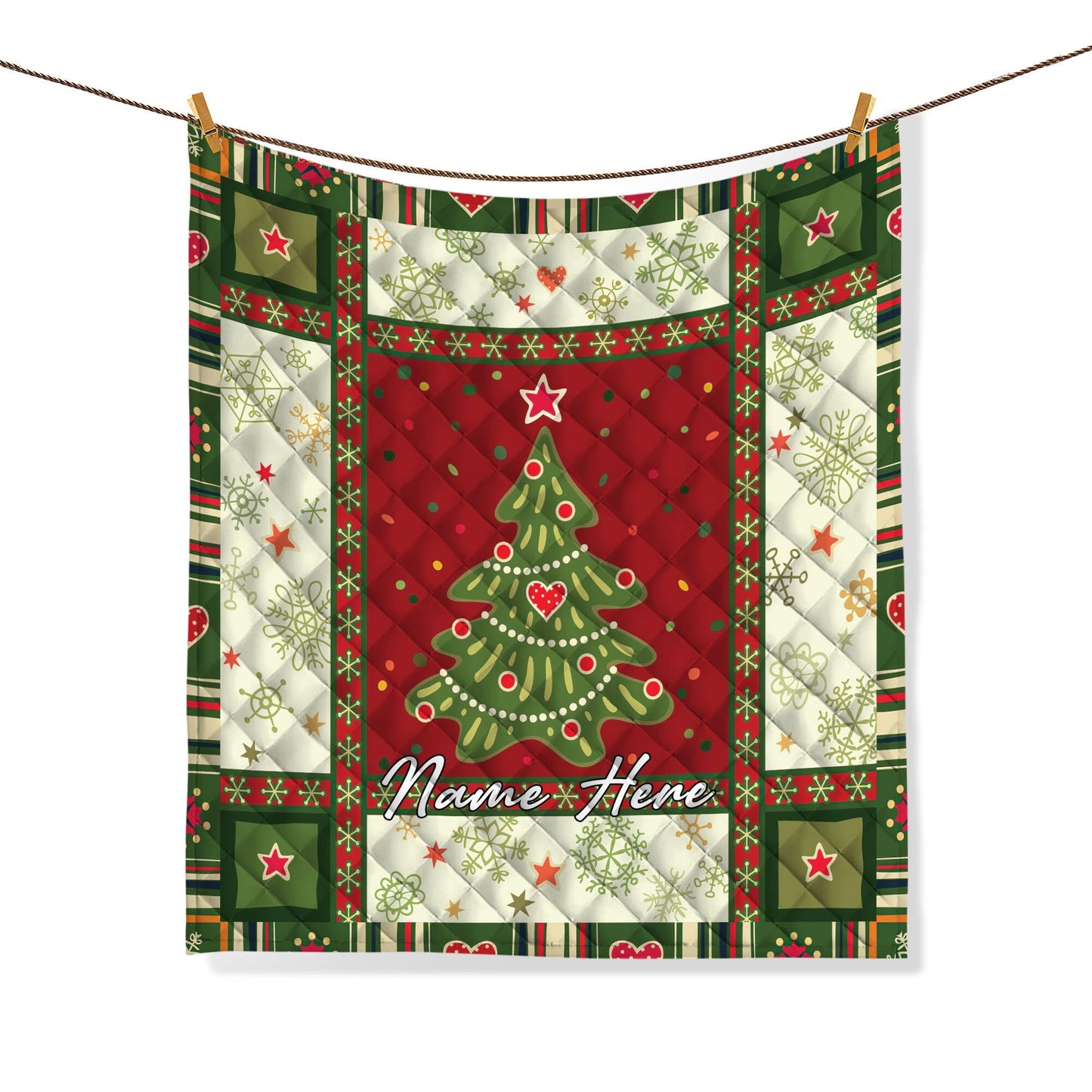 Personalized Christmas Patchwork Quilt Set, Xmas Tree Quilt Blanket & Pillowcases, Custom Name Quilt Bedding Set, Bedspread, Christmas Gift