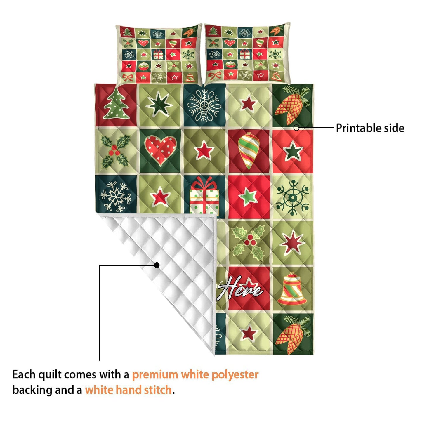 Personalized Christmas Patchwork Quilt Set, Xmas Quilt Blanket & Pillowcases, Custom Name Quilt Bedding Set, Bedspread, Christmas Gift