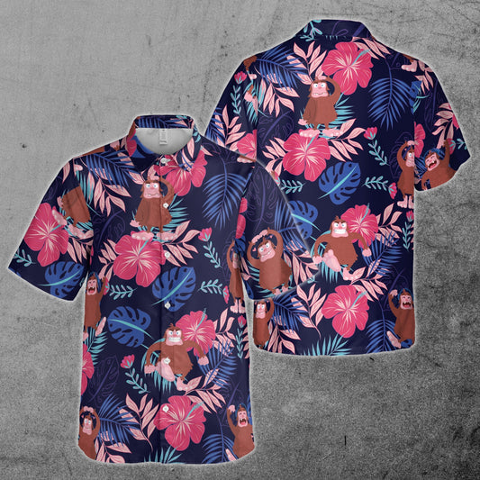 Funny Dancing Monkey In the Tropical Jungle Button Down Shirt S-5XL