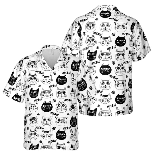 Funny Cool Cute Cat Meow Hawaiian Shirt Size S-5XL for Men and Women