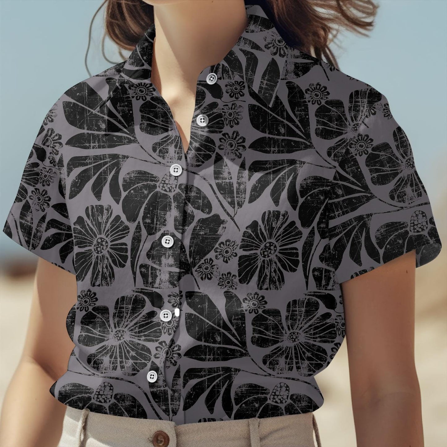 Boho Wildflowers Button Up Shirt, Matisse Floral Graphic Women Shirt, Distressed Flowers Shirt For Men, Soft Goth Fairycore Shirt