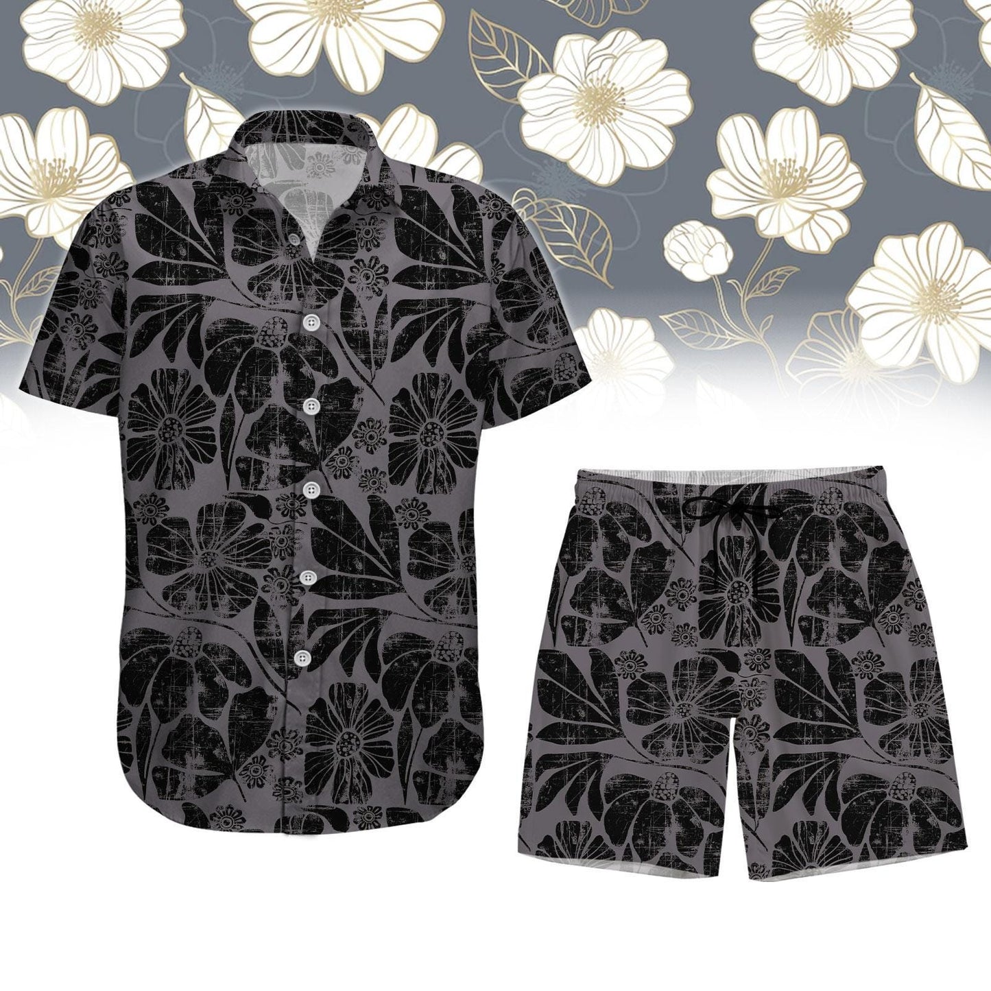 Boho Wildflowers Button Up Shirt, Matisse Floral Graphic Women Shirt, Distressed Flowers Shirt For Men, Soft Goth Fairycore Shirt