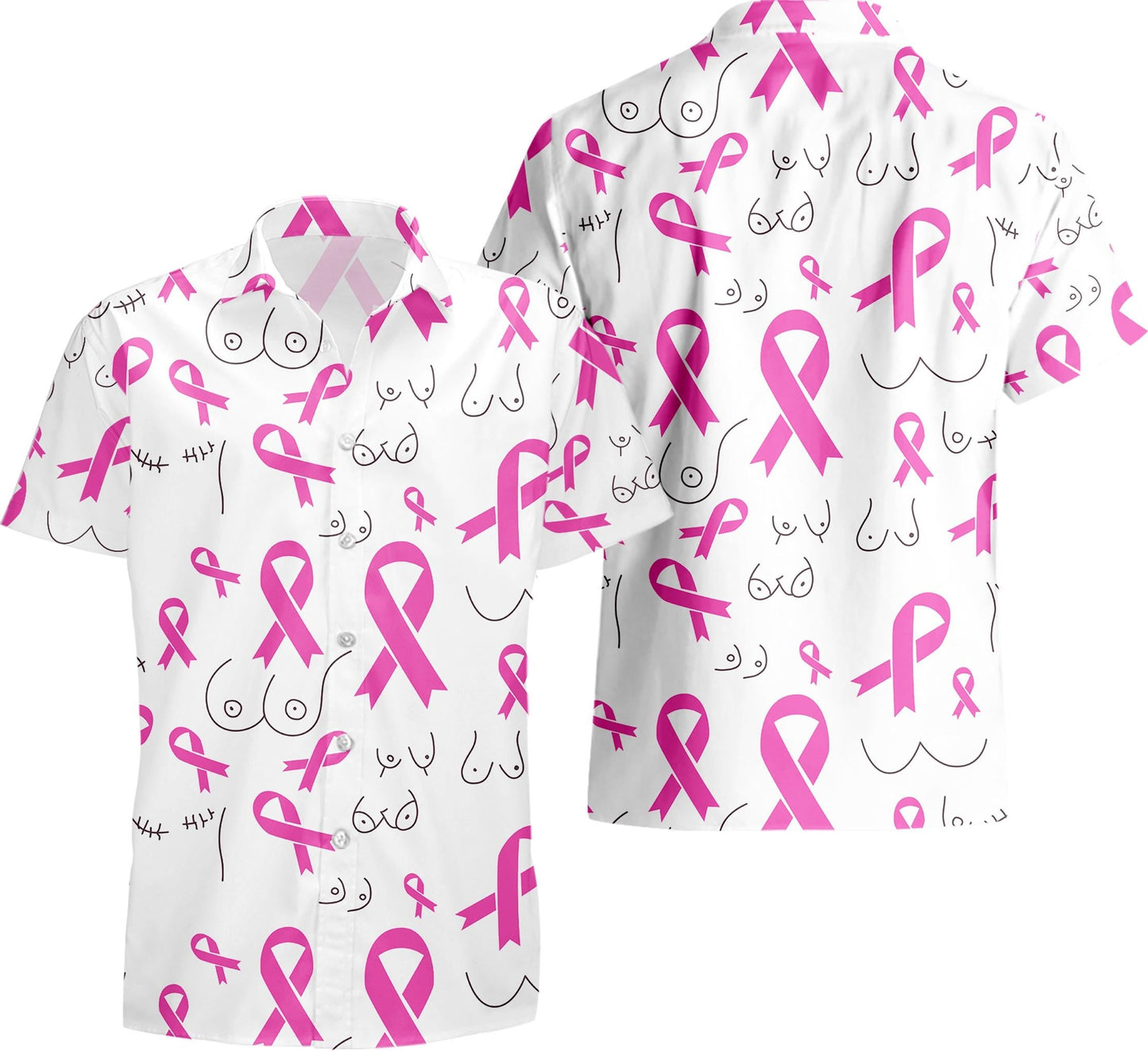 Breast Cancer Awareness Hawaiian Shirt, Pink Ribbon Breast Cancer Survivor Button Down Shirt, Cancer Warrior Gifts, Support Cancer Shirt