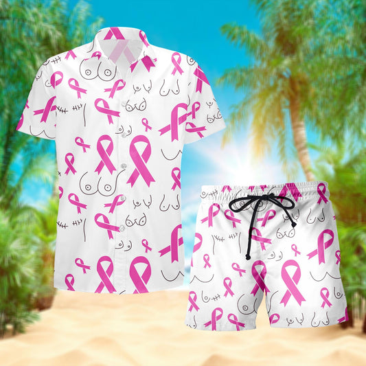 Breast Cancer Awareness Hawaiian Shirt, Pink Ribbon Breast Cancer Survivor Button Down Shirt, Cancer Warrior Gifts, Support Cancer Shirt