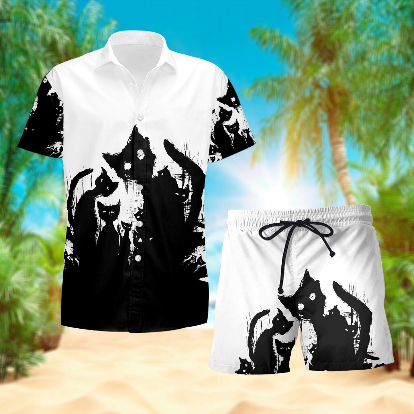 Unisex Black Cat Nightmare Hawaiian Shirt, Black Cat Hawaiian Shirt, Black Cat Shirt, Black Cat Hawaiian , Cat Lover Shirt, Cat Lover Gift