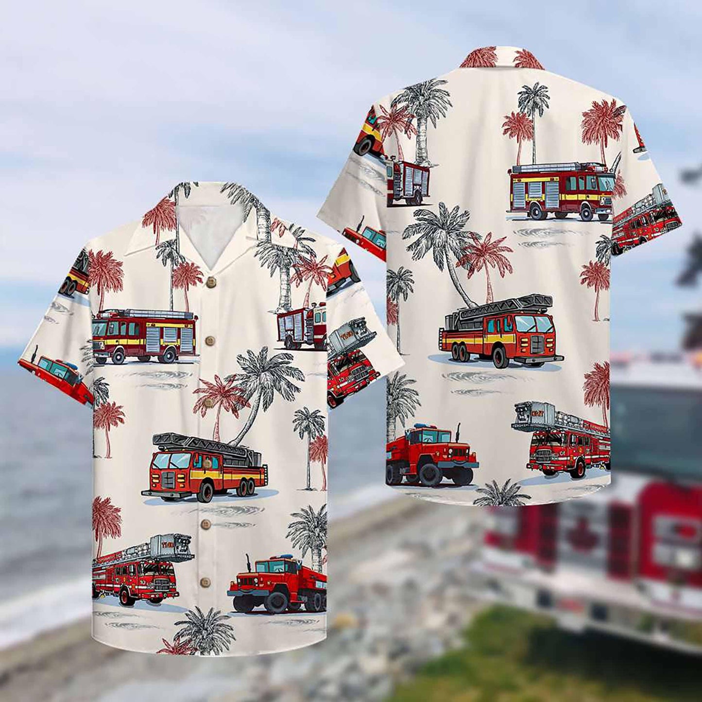 Firefighter Hawaiian Shirt Men Women Youth, Fire Engine Summer Shirt, 3D Aloha Shirt, Fire Truck Lovers, Gift for Fighter