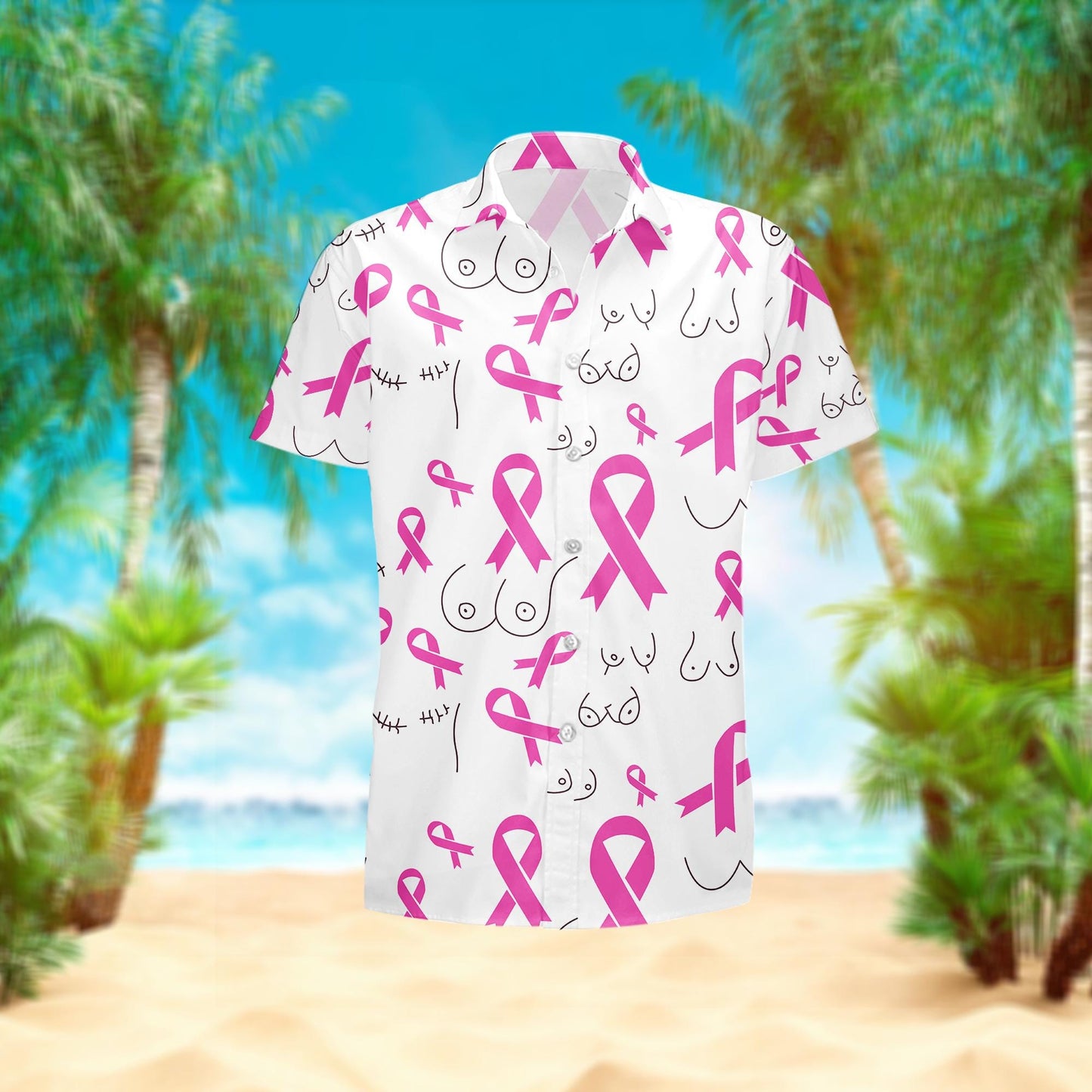 Breast Cancer Awareness Hawaiian Shirt, Pink Ribbon Breast Cancer Survivor Button Down Shirt, Cancer Warrior Gifts, Support Cancer Shirt