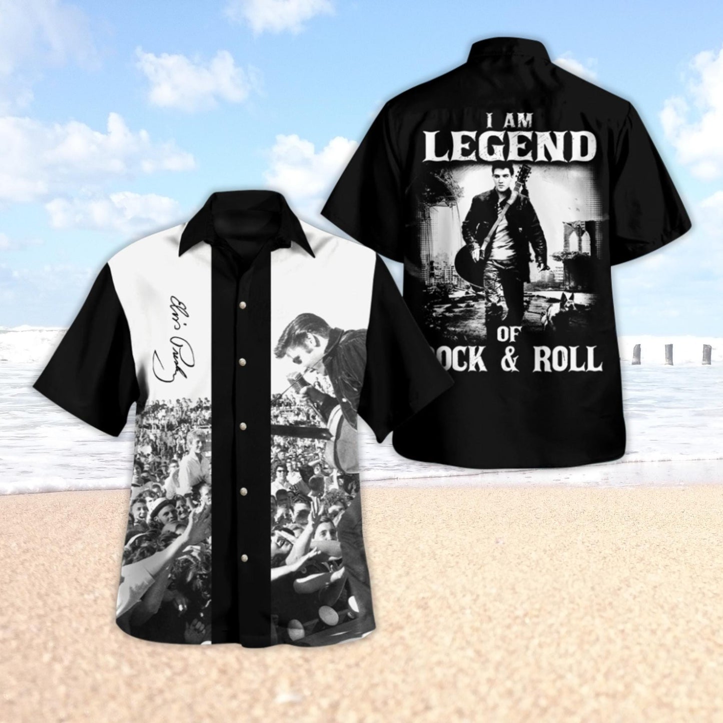Rock And Roll Hawaiian Shirt, Elvis Presley Beach Shirt, King Of Rock And Roll Summer Shirt, Elvis Presley Fan Gift, Elvis Lover