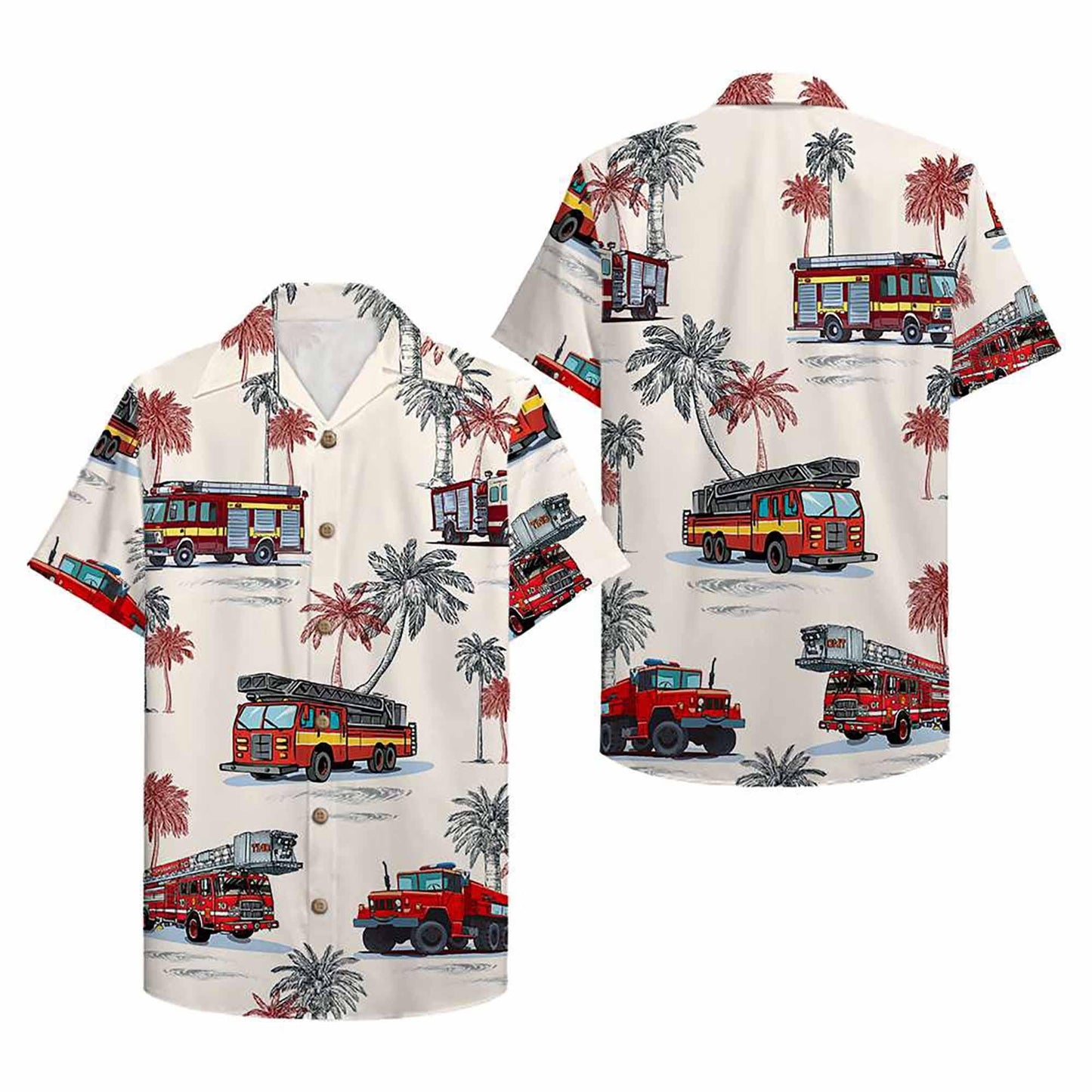Firefighter Hawaiian Shirt Men Women Youth, Fire Engine Summer Shirt, 3D Aloha Shirt, Fire Truck Lovers, Gift for Fighter