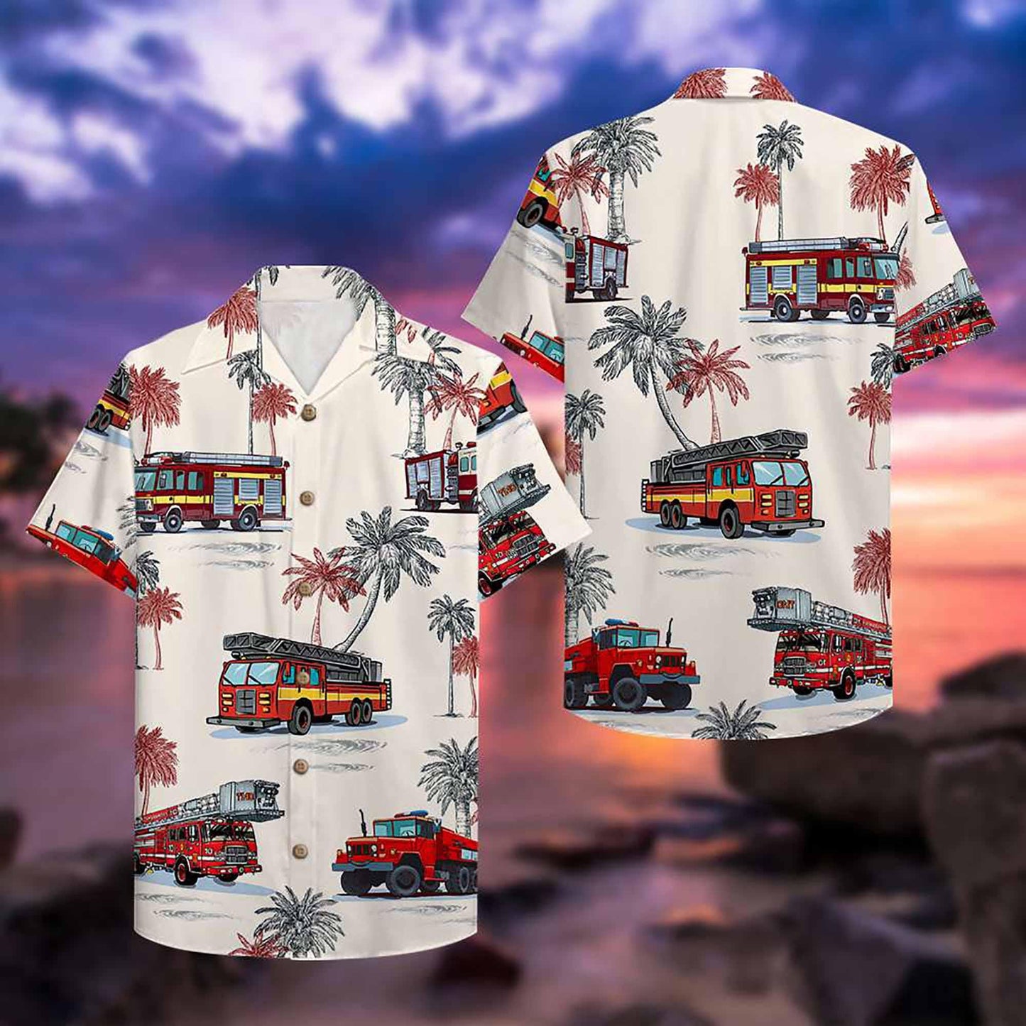 Firefighter Hawaiian Shirt Men Women Youth, Fire Engine Summer Shirt, 3D Aloha Shirt, Fire Truck Lovers, Gift for Fighter