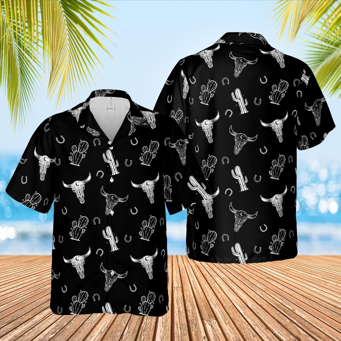 Retro Western Cowboy Cowgirl Hawaiian Shirt, Western Desert Cow Skull Cactus Button Up Shirt, Western Aloha Shirt, Howdy Summer Shirt
