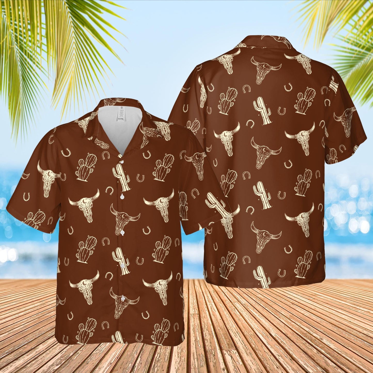 Retro Western Cowboy Cowgirl Hawaiian Shirt, Western Desert Cow Skull Cactus Button Up Shirt, Western Aloha Shirt, Howdy Summer Shirt