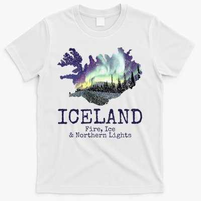 Iceland Map Fire Ice Northern Light Icelandic Souvenir T-Shirt