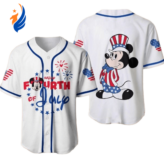 4th of July Mickey Independence Day Jersey – White Baseball Shirt for Men - Bafud