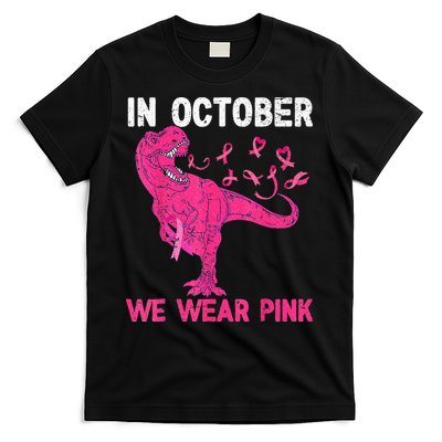 In October We Wear Pink Breast Cancer Trex Dino Kids T-Shirt