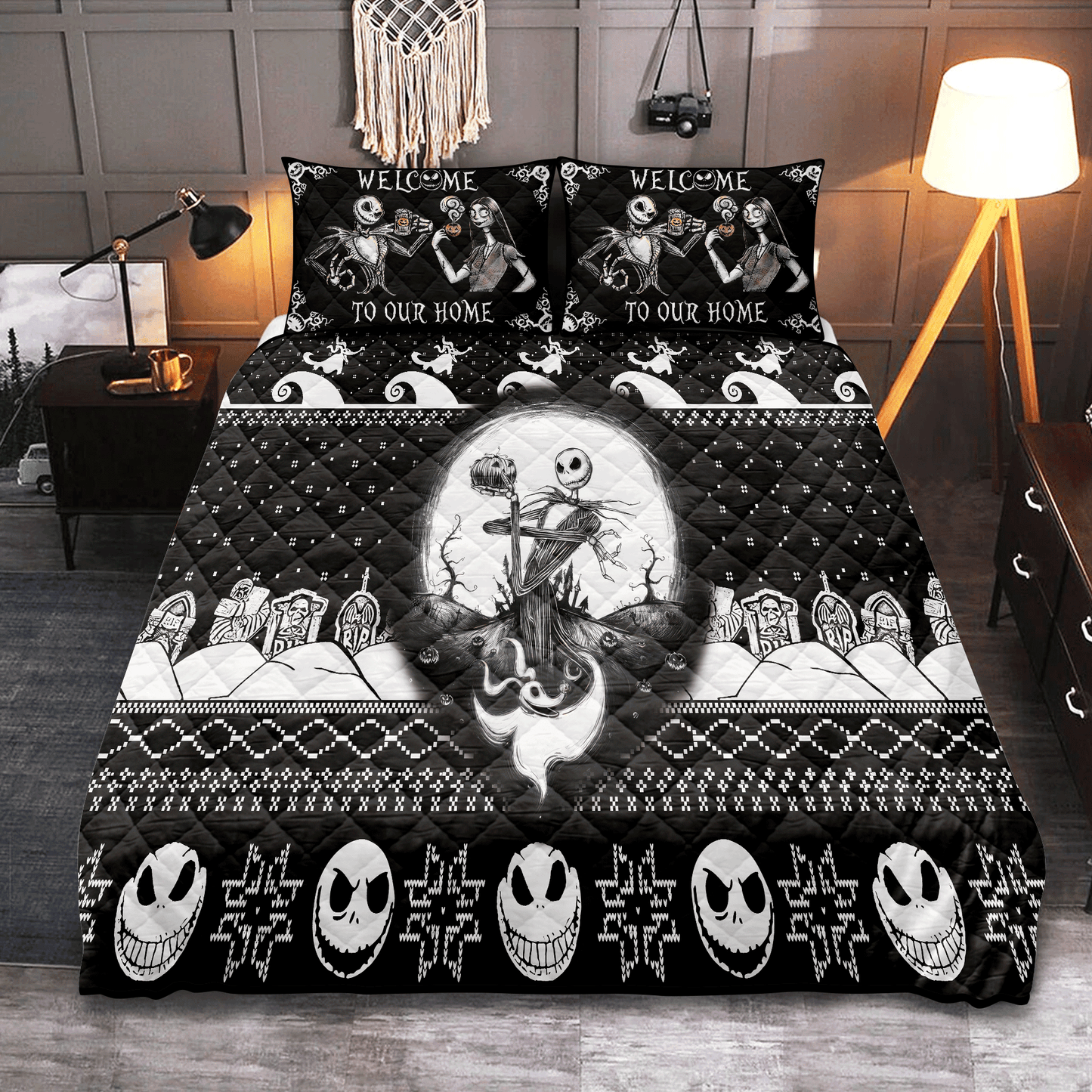 Personalized Nightmare Before Christmas Jack And Sally  3-pc Quilt Bedding Set