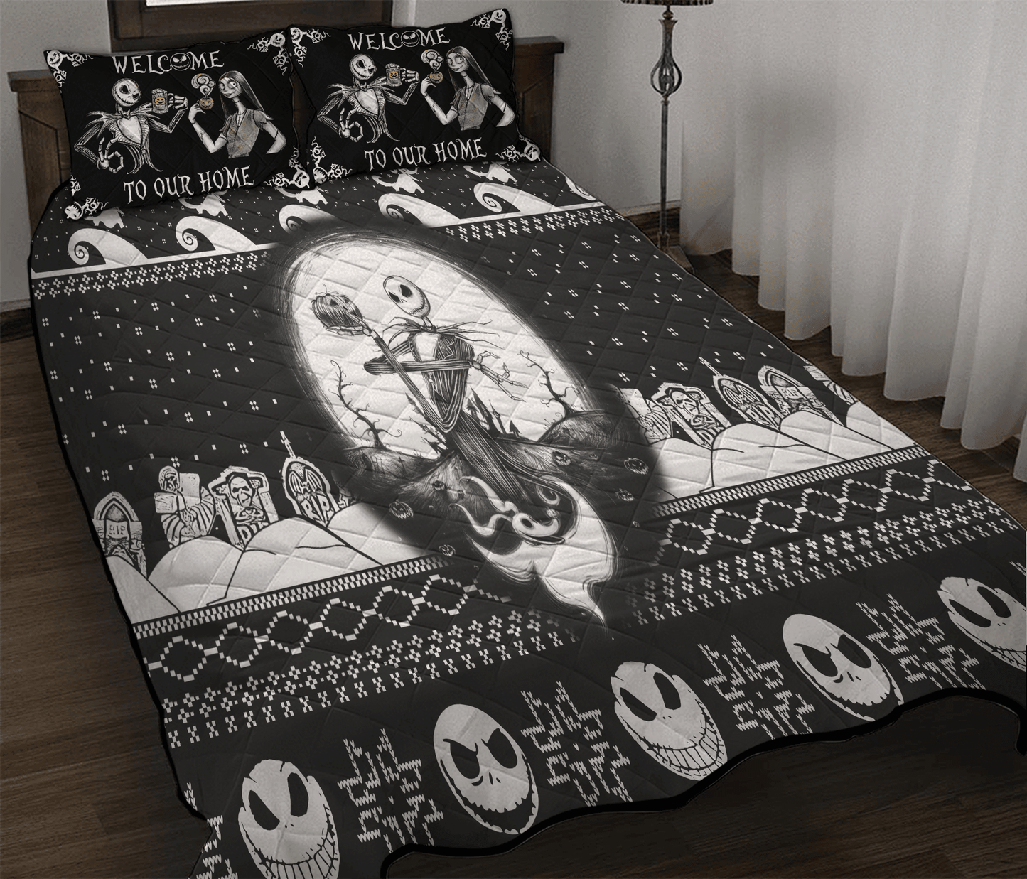 Personalized Nightmare Before Christmas Jack And Sally  3-pc Quilt Bedding Set