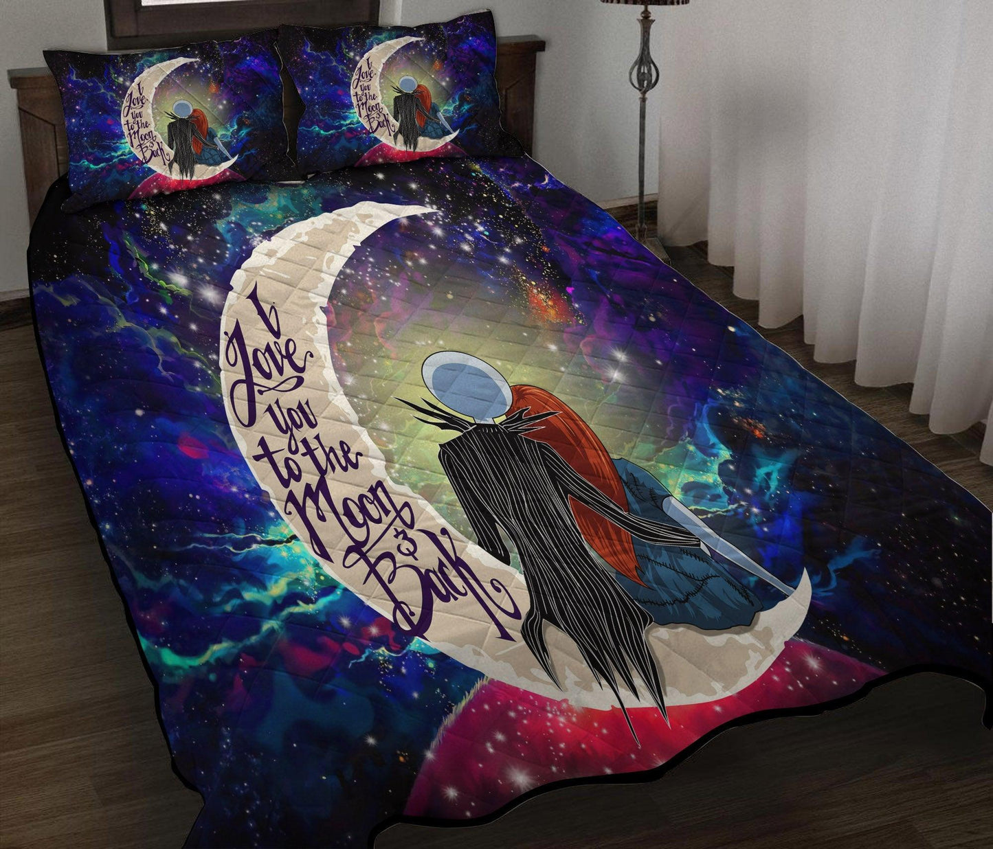 Personalized Nightmare Before Christmas Jack and Sally Galaxy 3-pc Quilt Bedding Set