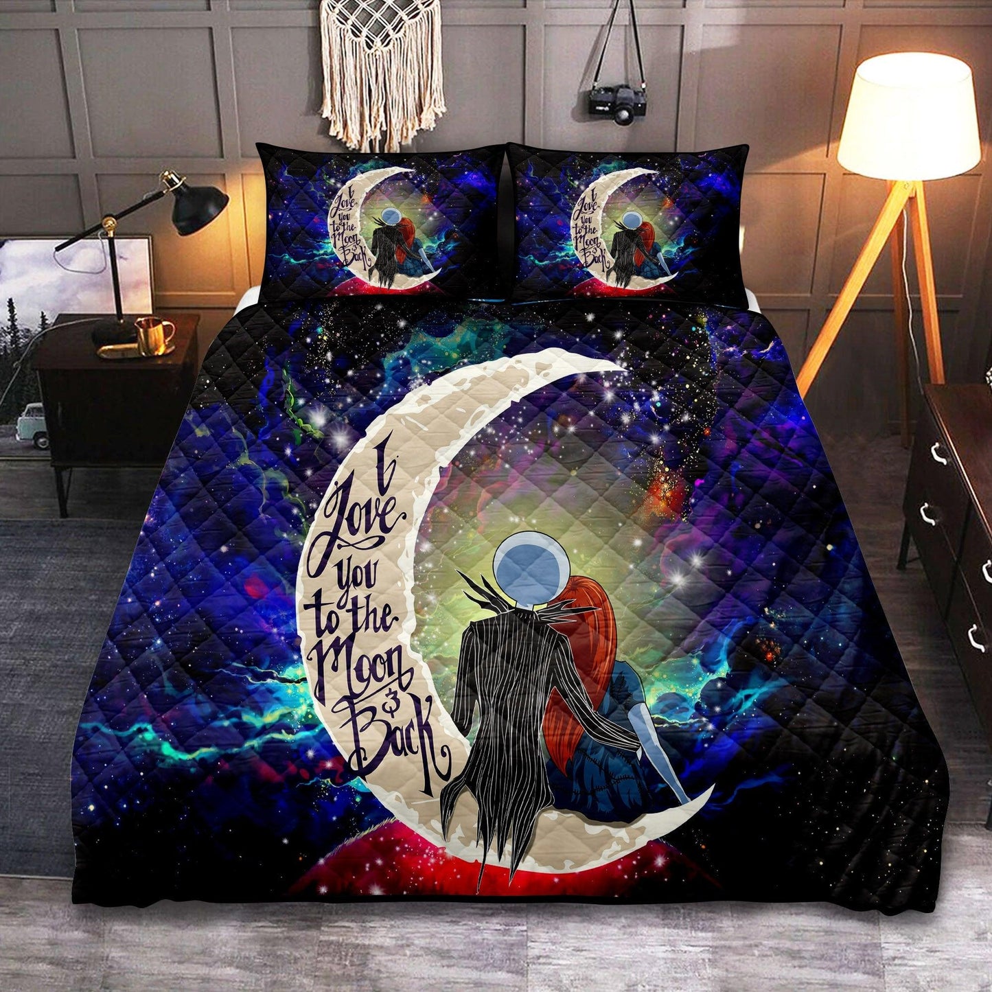 Personalized Nightmare Before Christmas Jack and Sally Galaxy 3-pc Quilt Bedding Set