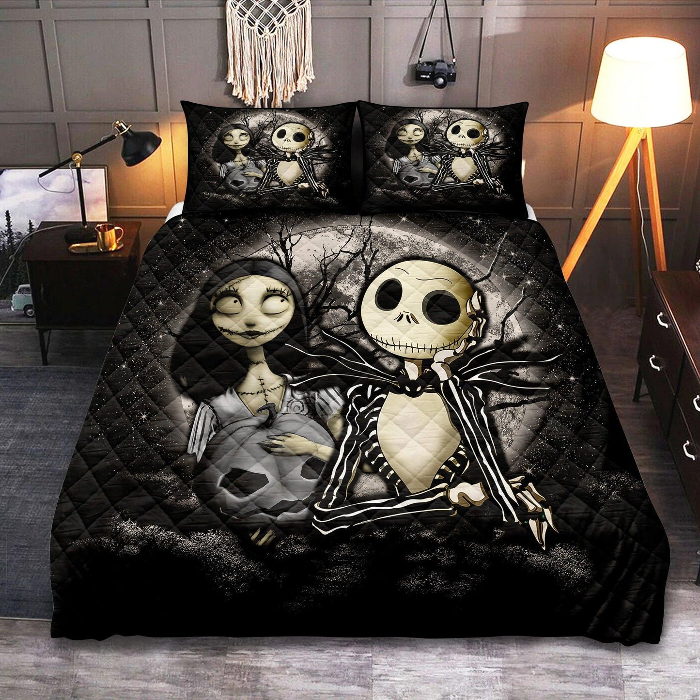 Personalized Nightmare Before Christmas Jack and Sally Moonlight 3-pc Quilt Bedding Set